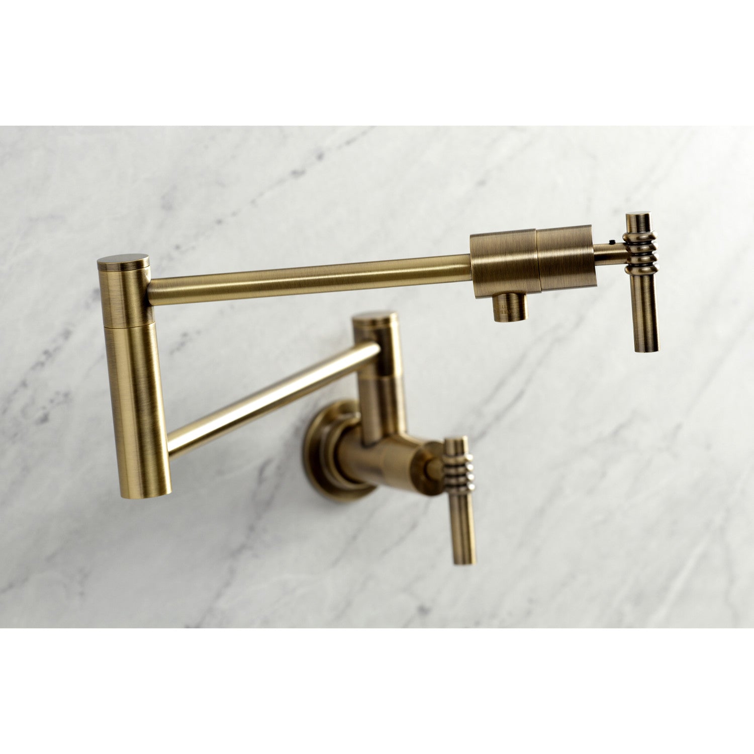 Kingston Sona KS4103ML - Milano Two-Handle 1-Hole Wall Mount Pot Filler Faucet, Antique Brass — thumbnail 3
